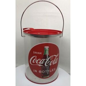 Coca-Cola Coke Round Plastic Bucket  w/ Tin Handle & Lid‎ Collectible 6" Storage